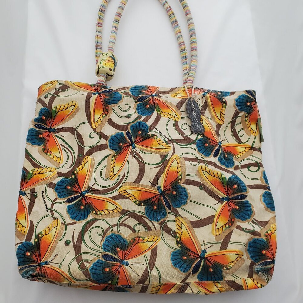 Vintage Karwan Hawaiian Butterfly Canvas beach Tote - XL
